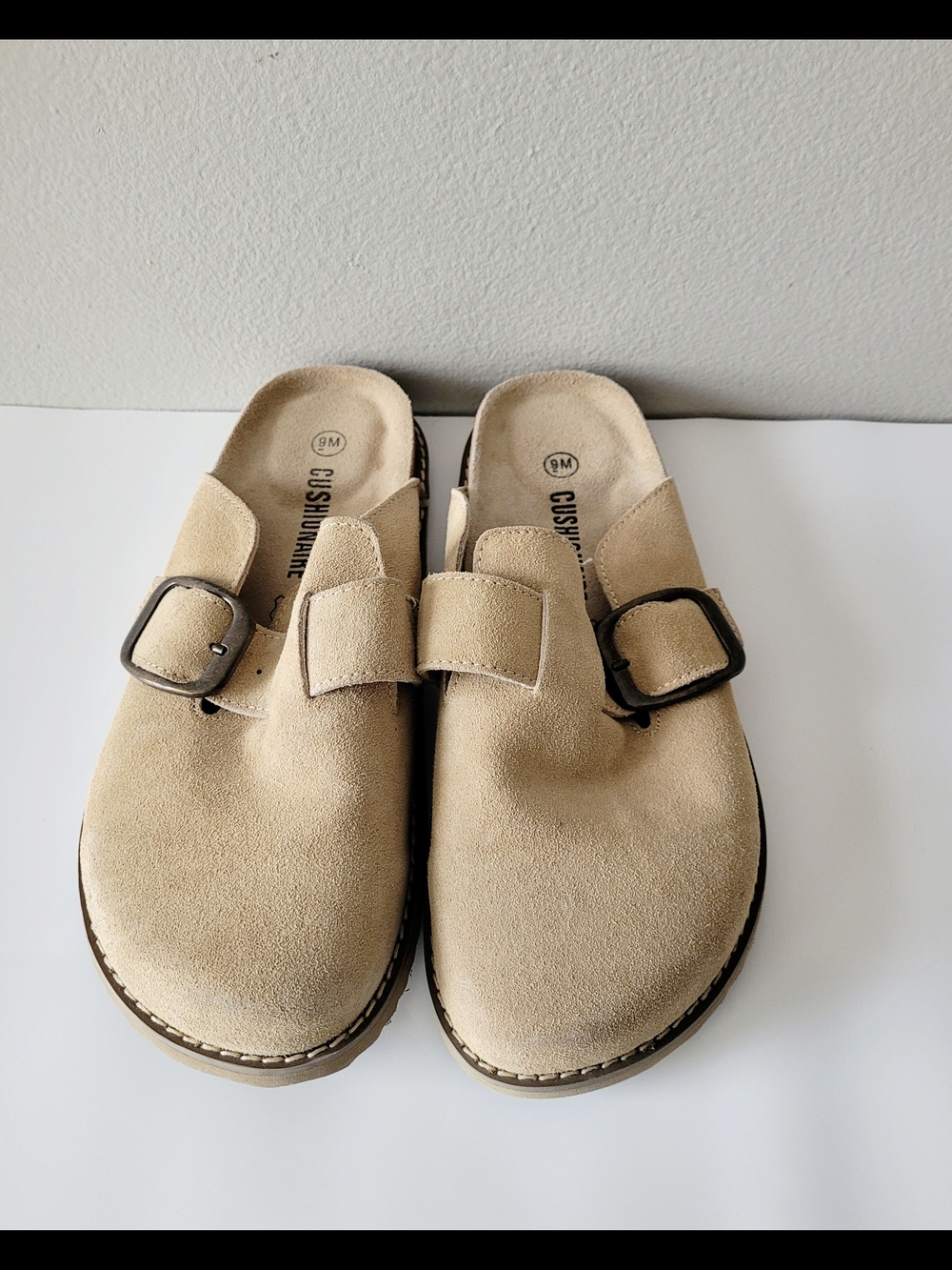 Suede Mule Clog Slides with Buckles Beige 9 M